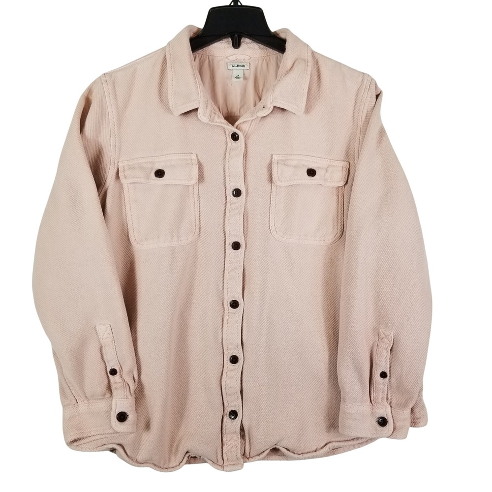 L.L.Bean Shirt Jacket Women 2X Pink Cotton Twill Button Front Shacket 517235